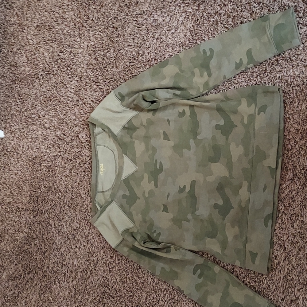 Women's camo print sweater.